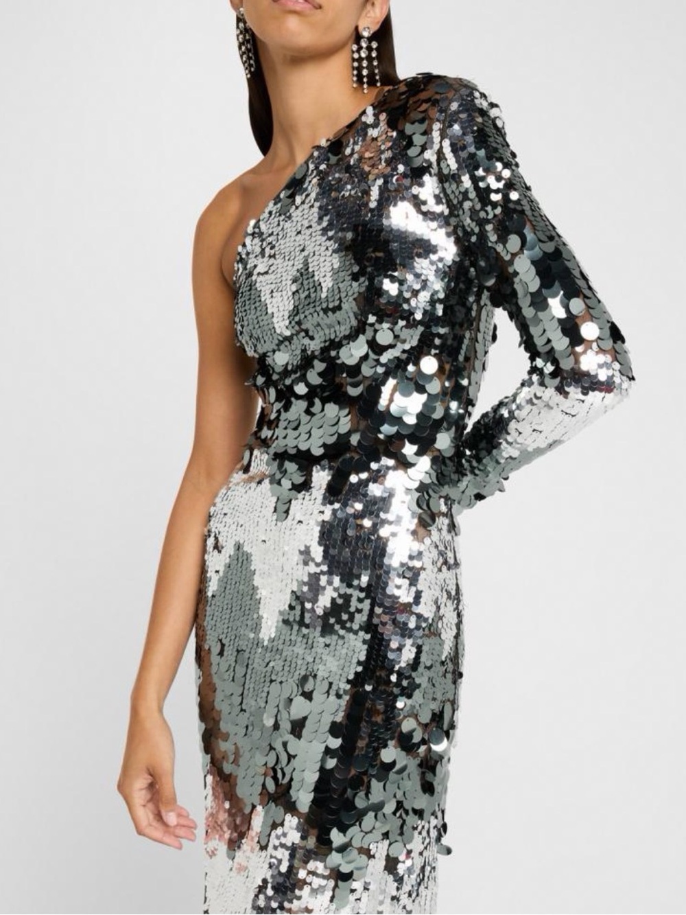 Bronx and Banco Silver One-Shoulder Sequin Gown - Picture 5 of 7